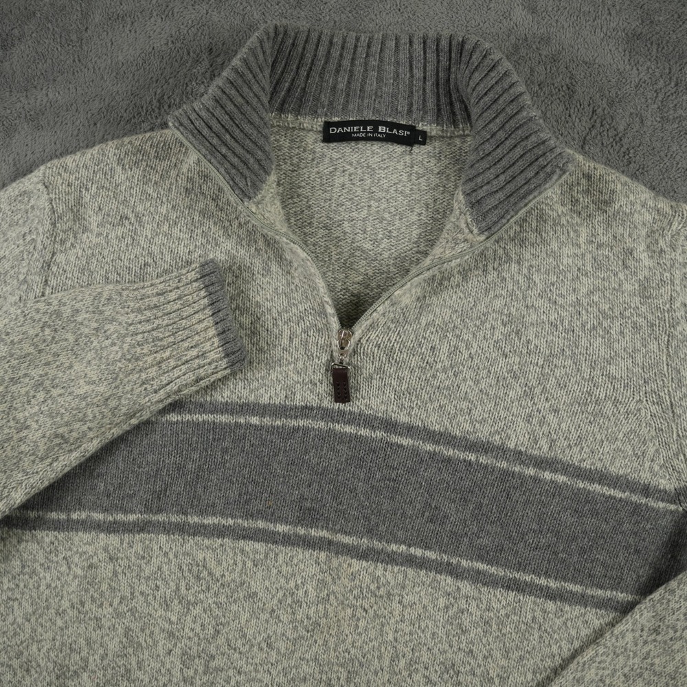 Daniele Blasi Sweater Mens‎ L Wool Blend Quarter Zip Grey Striped Made in Italy